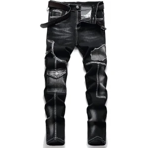 👖 Men’s Mid-High Waist Fringed Jeans – Street Style All-Season Denim