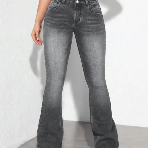 Women’s Flared High-Waist Denim Jeans with Distressed Wash