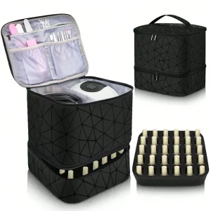 Portable Double-Layer Storage Bag – Nail Polish & Essential Oil Travel Organizer Cosmetic Case
