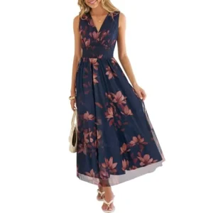 ANRABESS Women's Summer Floral Maxi Dress – Elegant A-Line Tulle Wedding Guest Beach Vacation Dress
