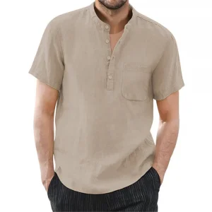 Men's Cotton & Linen Short Sleeve T-Shirt – Lightweight Breathable Casual Summer Shirt