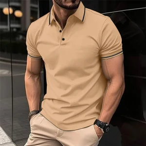 Summer Men's Ribbed Collar Polo Shirt – Lightweight Breathable Casual Short Sleeve Polo