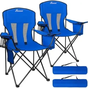 Camping Chairs for Adults 2-Pack – Folding Outdoor Chairs with 4-Can Cooler Bag, Cup Holder & Carry Bag
