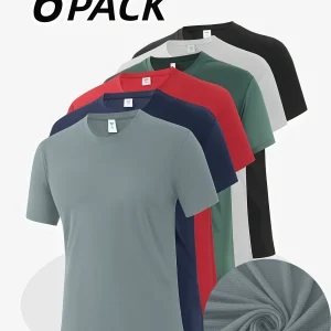 6-Pack Men's Breathable Polyester Crew Neck T-Shirts – Lightweight Moisture-Wicking Short Sleeve Performance Tops