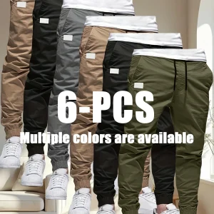 6-Piece Men's Multi-Pocket Workwear Pants Set – Loose Fit Casual Outdoor Cargo Pants