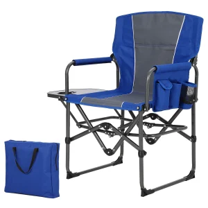 1 Pack / 2 Pack Oversized Heavy-Duty Folding Directors Chair for Adults – 400 lb Capacity Portable Camping Chair with Side Table, Cup Holder & Side Pocket