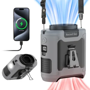 Socool 10,000mAh Portable Waist & Neck Fan – Rechargeable Cooling Fan with Phone Charging & LED Light