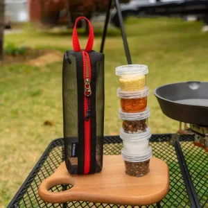 Portable Travel Camping Spice Kit – Spice Container Bag with 5 Clear Seasoning Bottles