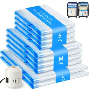 10-Pack Travel Vacuum Storage Bags with Electric Pump
