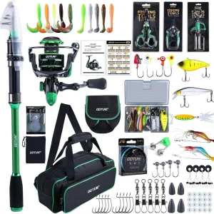 Goture Telescopic Fishing Rod Kit – Carbon Fiber Spinning Reel Combo with Lures, Hooks & Portable Carrying Bag
